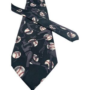 Vintage Beans McGee 100% Polyester Baseball Themed Tie Black Grey 58" L X 3.5" W